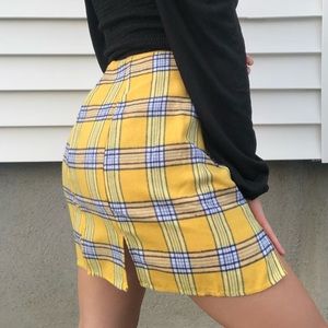 clueless yellow plaid y2k mini skirt w/ side slit